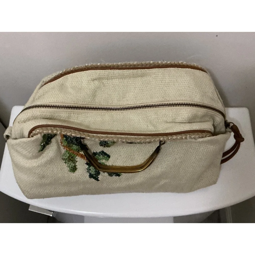 Miss Albright Anthropologie Bird Needlepoint Canvas Satchel Bag‎ Cream Floral